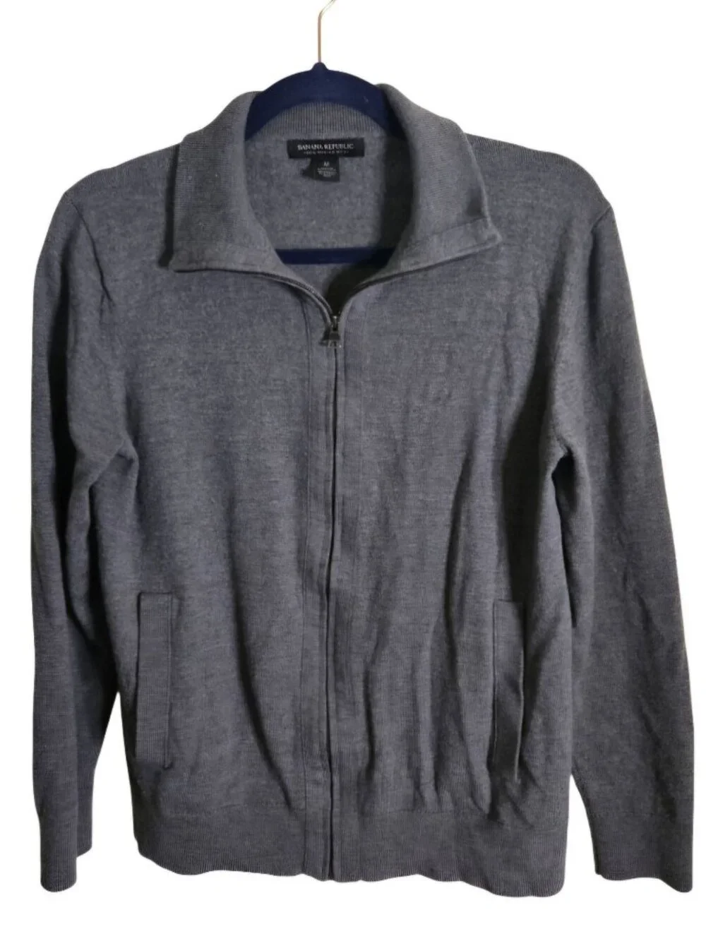 Banana Republic Merino Wool Gray Full Zip Pocket Mock Cardigan Size M